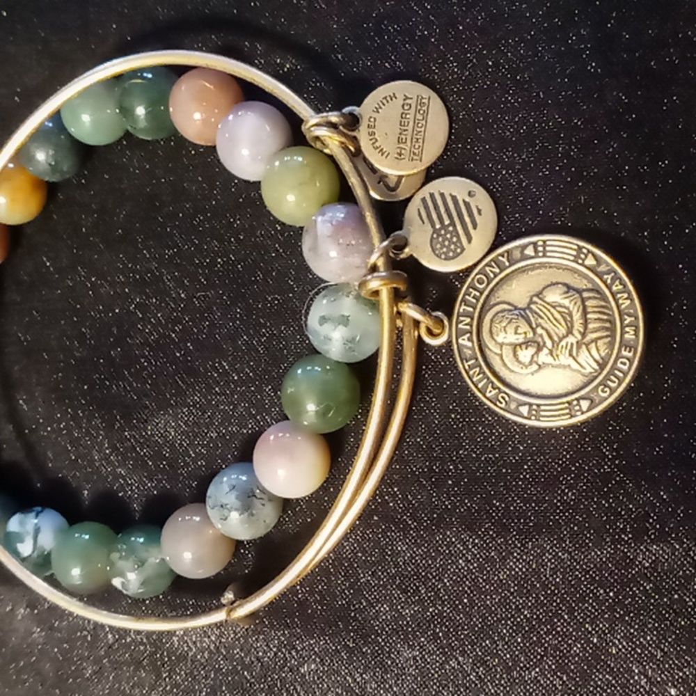Alex and Ani saint Anthony guide my way Bangle bracelet & a natural agate .